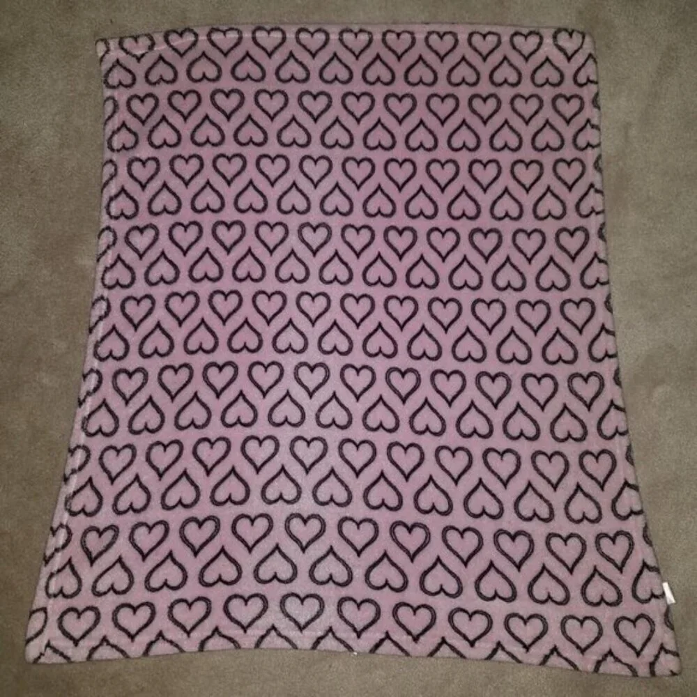 HB Pink Black Hearts Baby Blanket Girl Fleece Lovey 30